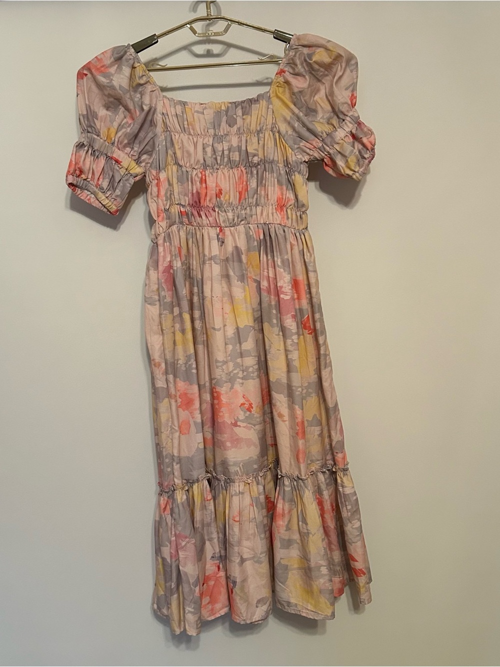 JessaKae Pastel Floral Tiered Skirt - Coral, Gray, Cream, Yellow